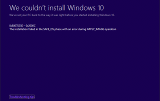 Ошибка на этапе установки safe os во время операции apply image windows 10