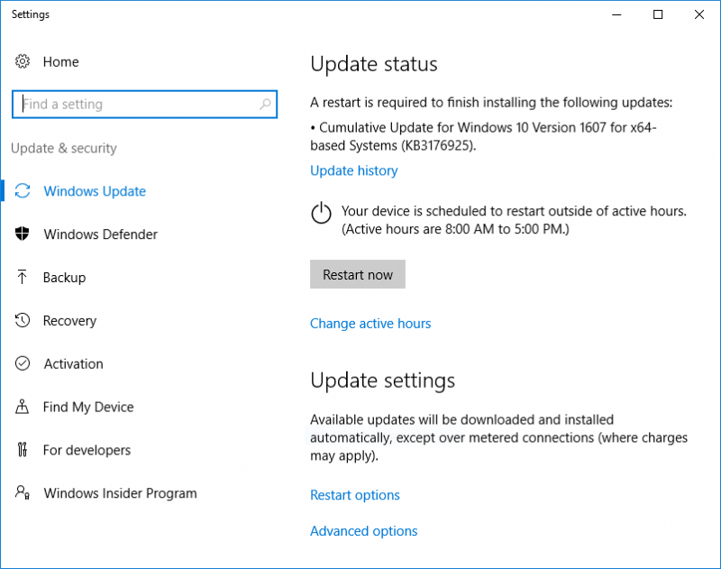 windows 10 disable restart update