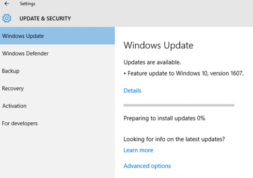 feature update to windows 10 pro version 1607 download