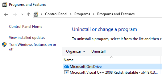 Uninstall OneDrive in Windows 10
