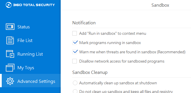 Remove Run in 360 Sandbox Context Menu