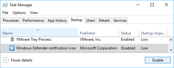 Disable Windows Defender Notification Icon in Taskbar Tray
