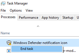 End Windows Defender Notification Icon Process