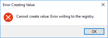 error creating key error writing registry