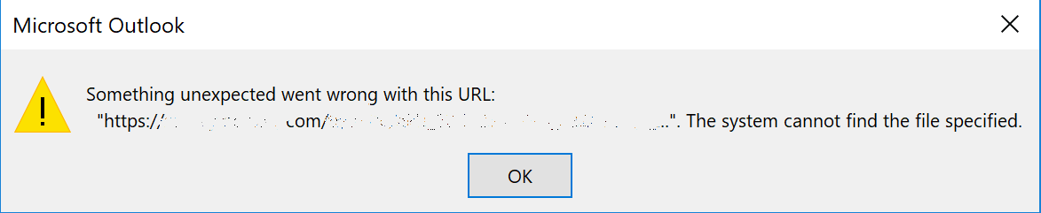 Outlook Something unexpected went wrong with this URL