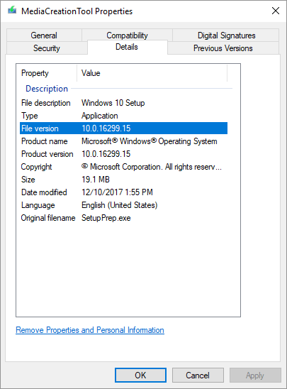 Windows 10 10.0.16299.15 Media Creation Tool