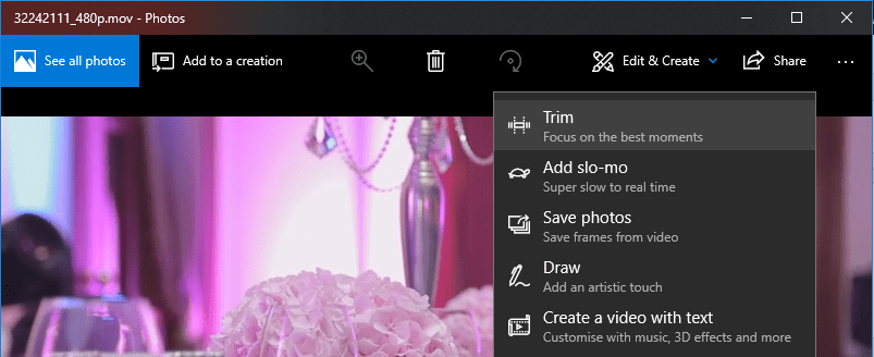 Trim Videos in Windows 10 Photos