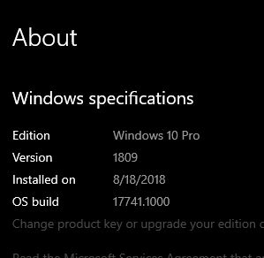 Windows 10 Version 1809 Build 17741