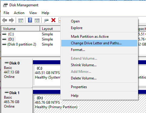 not able to change drive letter and paths