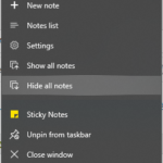 Show or Hide All Notes from Windows 10 Sticky Notes Jump Lists