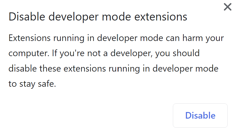 Disable Developer Mode Extensions Warning