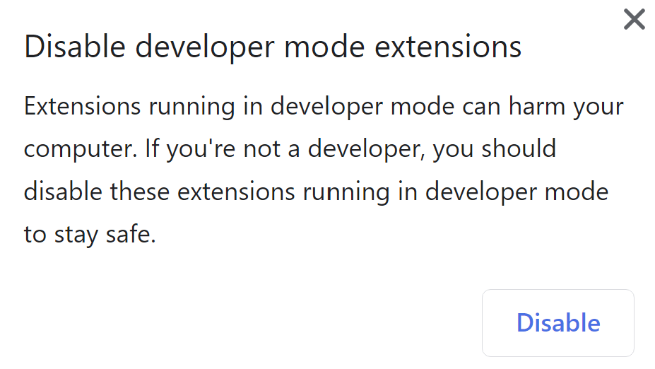 Remove Disable Developer Mode Extensions Warning Popup in Chrome / Edge