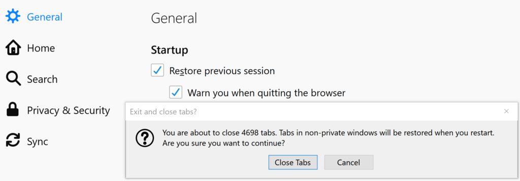 firefox restore session on startup